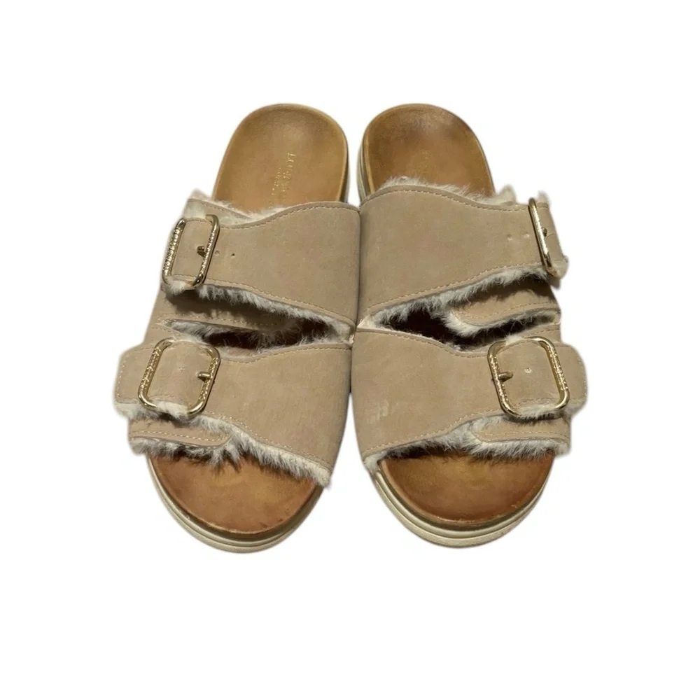 London Fog Lorraine Faux Fur Slide Sandals Size 8